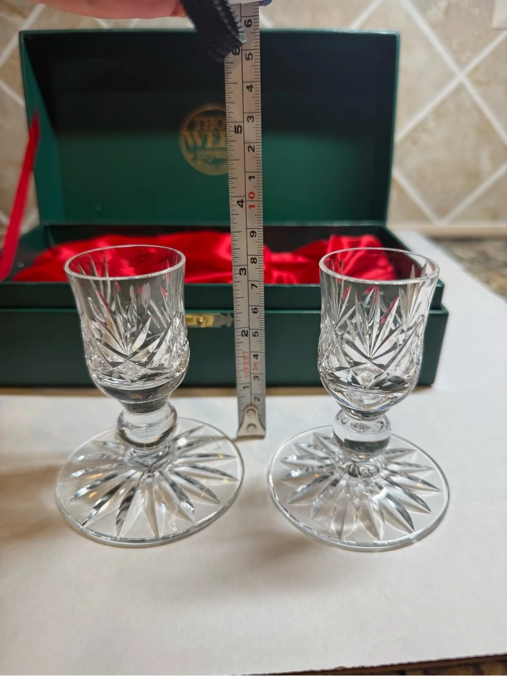 Thos Webb Crystal Cut Cordial Liqueur Glasses, pair with original box, England.